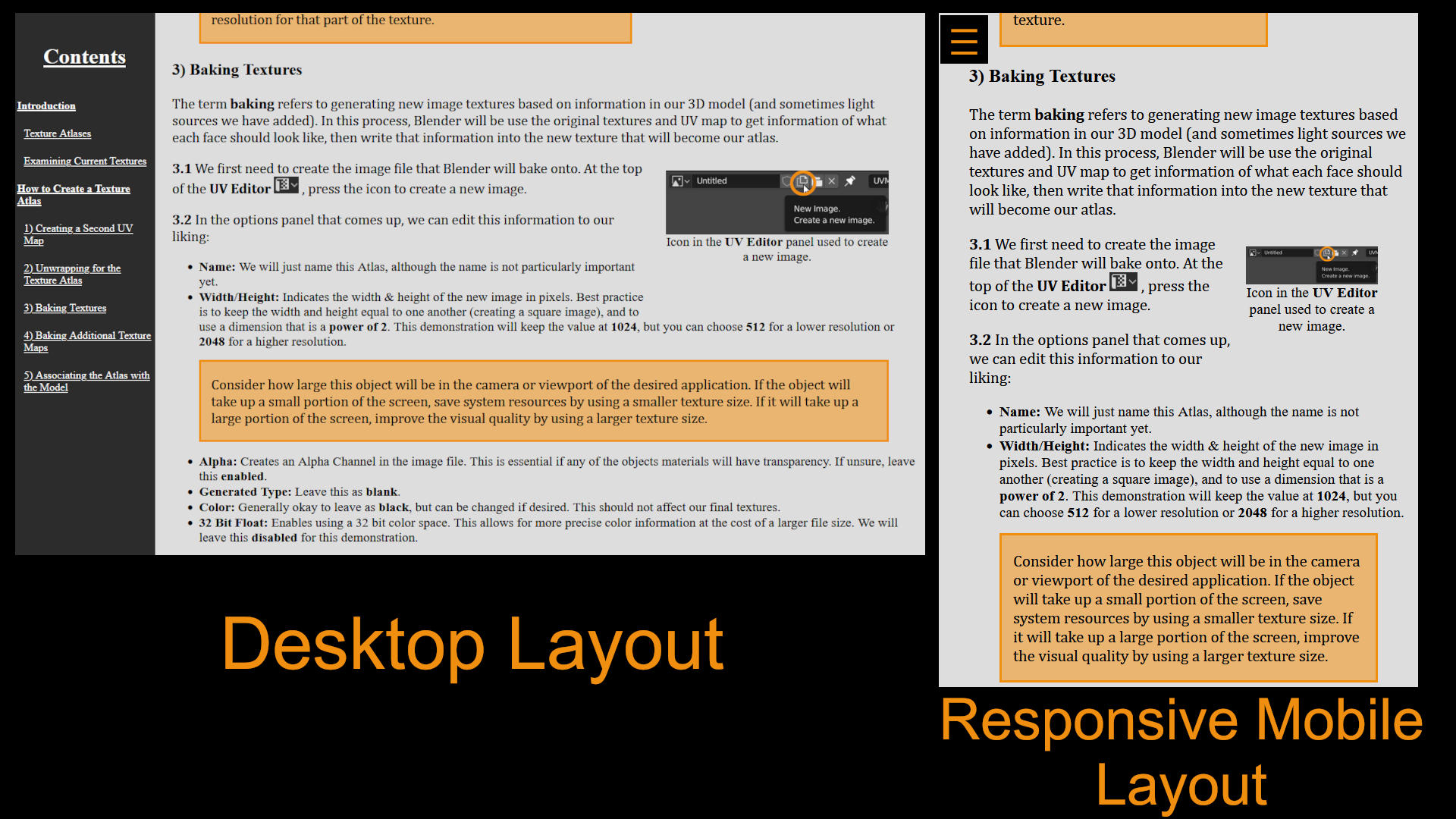 A comparison of the responsive layout to the standard layout